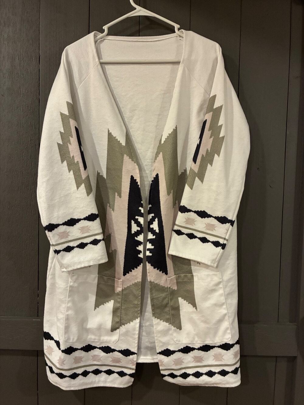 Aztec Western BOHO style cardigan jacket womens Large cotton blend
